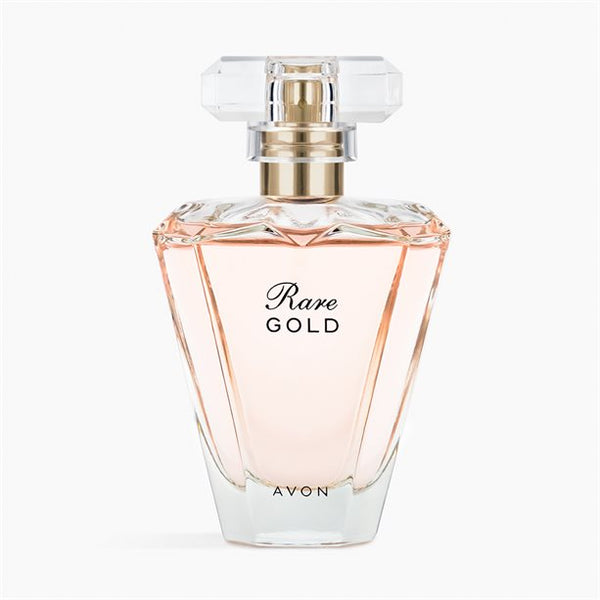 Avon Rare Gold perfume bottle on a white background