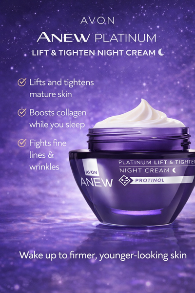 Avon Anew Platinum Lift and Tighten Night Cream 50ml anti ageing moisturiser for mature skin collagen boost overnight