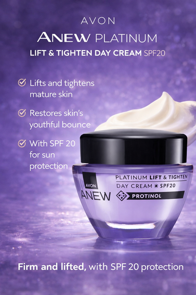 Avon Anew Platinum Lift and Tighten Day Cream SPF20 anti ageing moisturiser for mature skin 50 plus firming cream