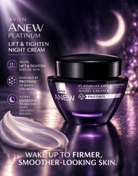 Avon Anew Platinum Lift and Tighten Night Cream 50ml anti ageing moisturiser for mature skin collagen boost overnight