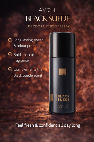 Avon Black Suede Body Spray deodorant for men long lasting masculine fragrance woody scent