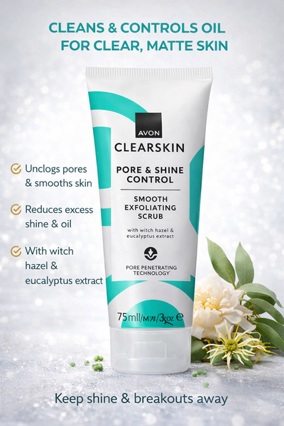 Avon Clearskin pore and shine control exfoliating scrub 75ml unclogs pores reduces oil smooth skin