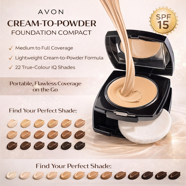 Avon Cream to Powder Foundation Compact SPF15 medium to full coverage lightweight foundation with 22 shades