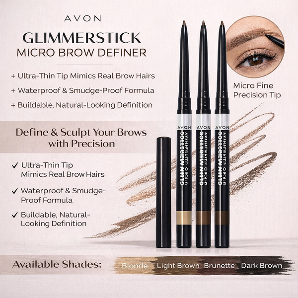 Avon Glimmerstick Micro Brow Definer ultra thin brow pencil for natural hair strokes waterproof smudge proof