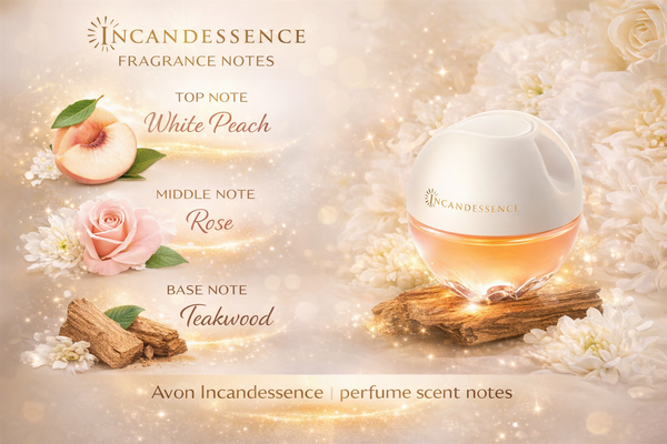 Avon Incandessence perfume fragrance notes white peach rose teakwood women's scent