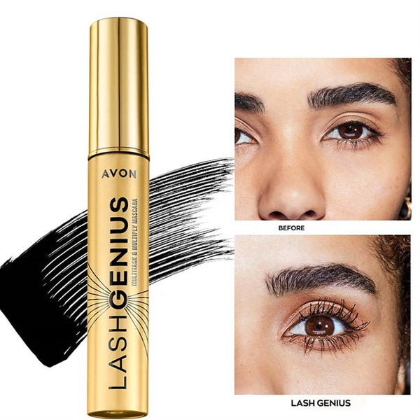 Before and after Avon Lash Genius mascara showing volume length and definition