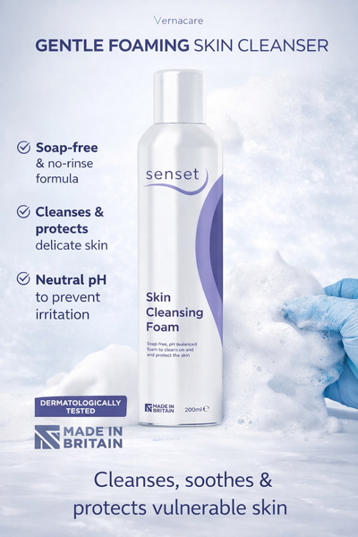 Vernacare Senset skin cleansing foam 200ml soap free pH balanced cleanser for sensitive skin gentle wash